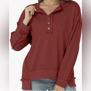 NEW Tanou Women's Oversized Long Sleeve Henley Pullover Sweatshirt Large (10-12)